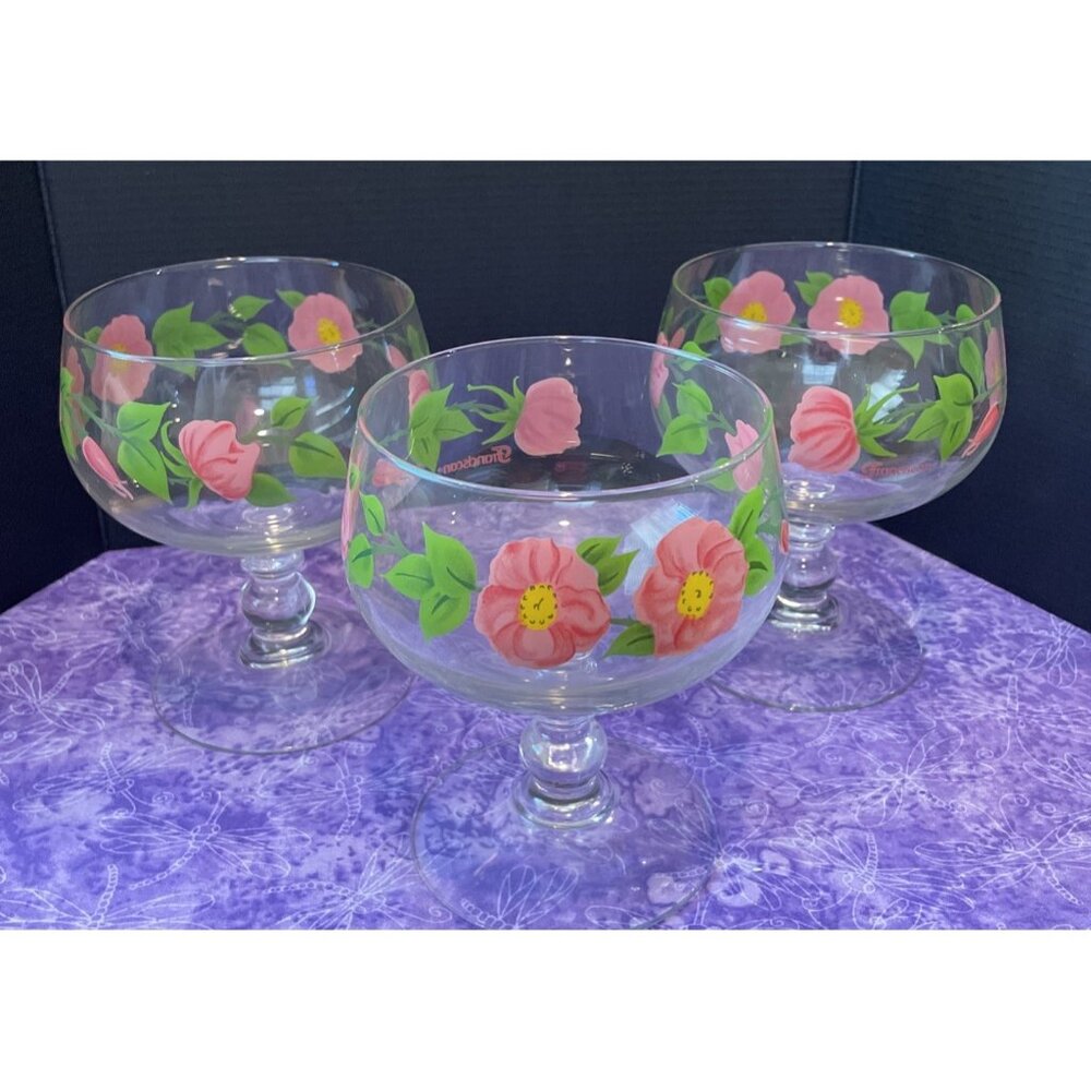 Franciscan Desert Rose Sherbet Dessert Margarita Glasses Footed Set Of 3 Vintage